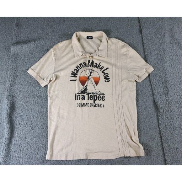 Dolce Gabbana Mens Polo Shirt 2XL I Wanna Make Love In a Tepee Graphic Print - Picture 1 of 6